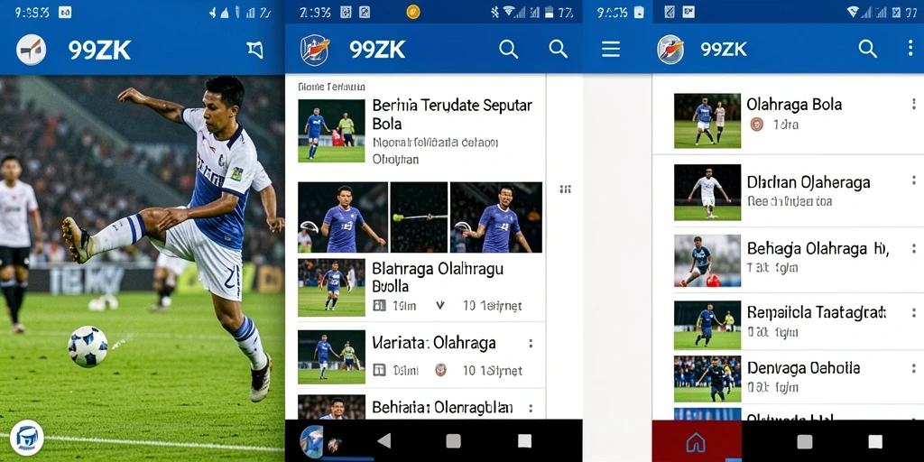 Antarmuka aplikasi 99ZK menampilkan berita terakhir mengenai olahraga bola.