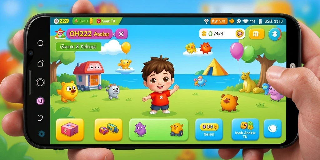Tampilan antarmuka berwarna cerah dari game anak-anak OH222.