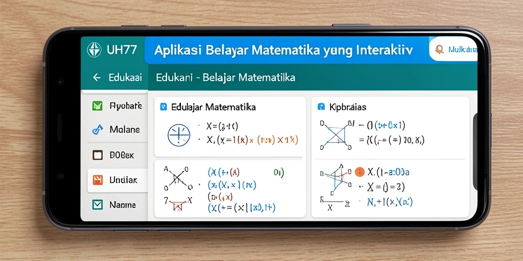 Tampilan antarmuka interaktif aplikasi UH77 untuk belajar matematika.