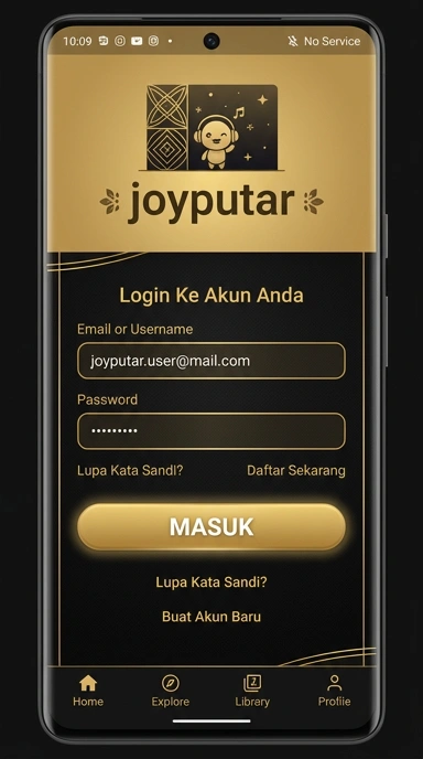 Tampilan halaman login joyputar